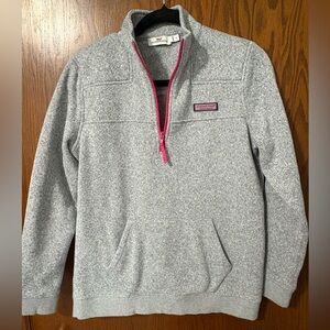 🔥Vineyard Vines Gray Zip-Up Sweater with Pink Trim Size Small